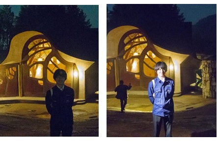 フォトスポット照明イメージ（左が照明を当てる前、右が当てた後）