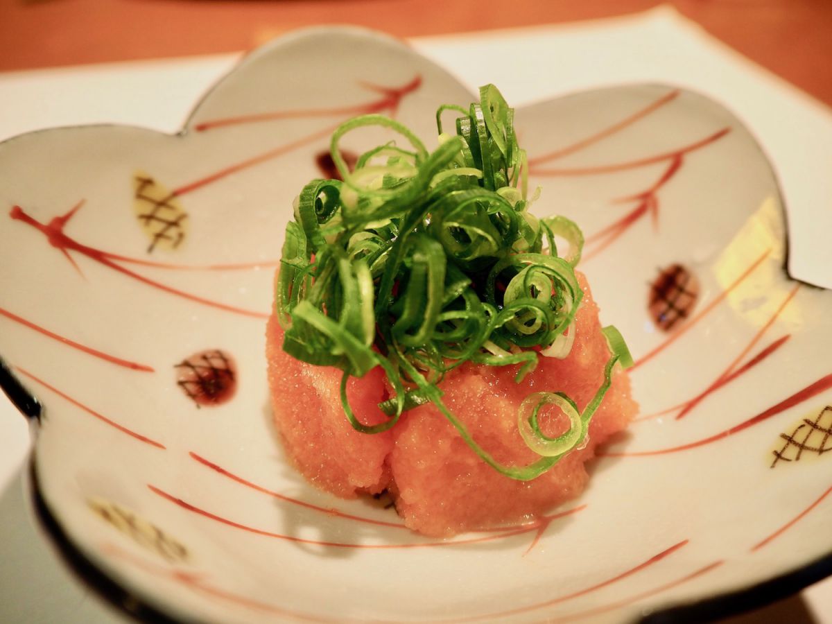 「辛子明太子と九条葱の胡麻油和え」　680円