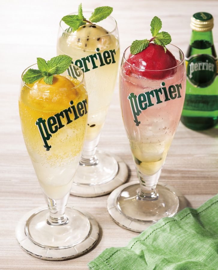 左から「ソルベペリエ　ジンジャーマンゴー」、「ソルベペリエ　すだちパッション」、「ソルベペリエ　ゆずフランボワーズ」各1080円