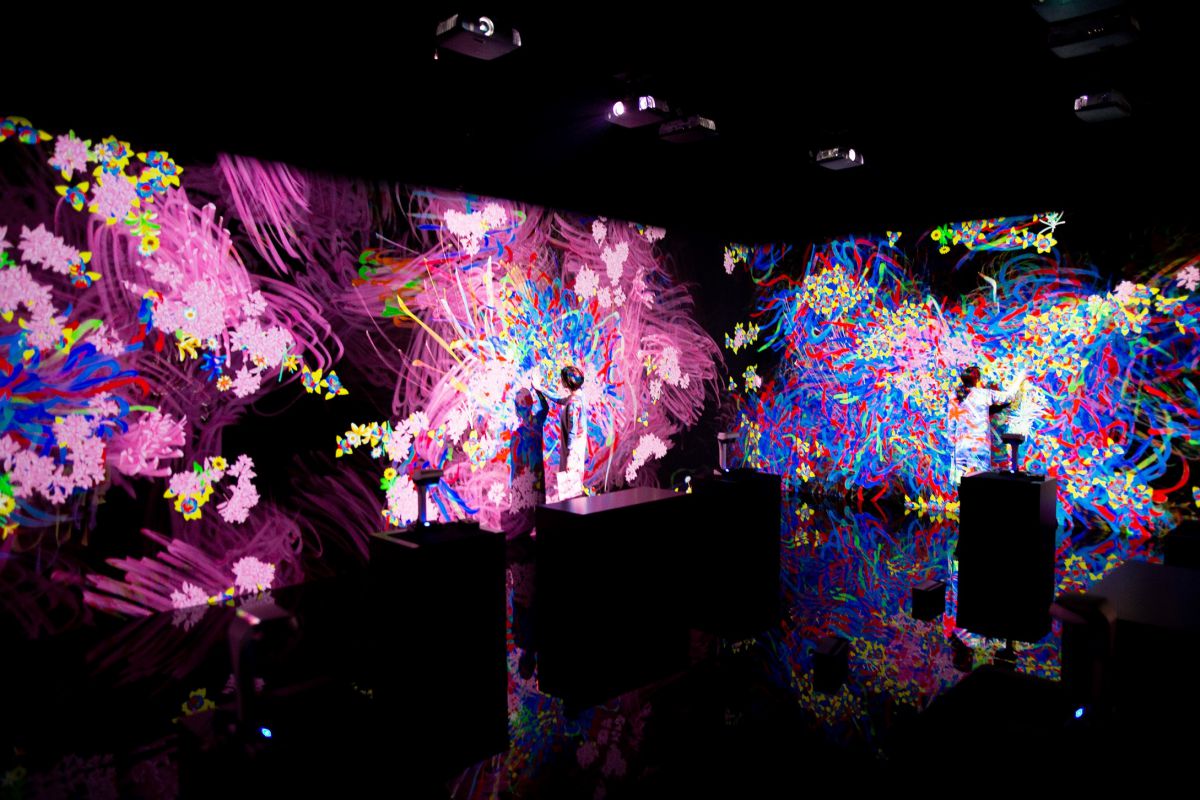 グラフィティ フラワーズ ボミング／Graffiti Flowers Bombing teamLab, 2018, Interactive Digital Installation, Endless, Sound: Hideaki Takahashi