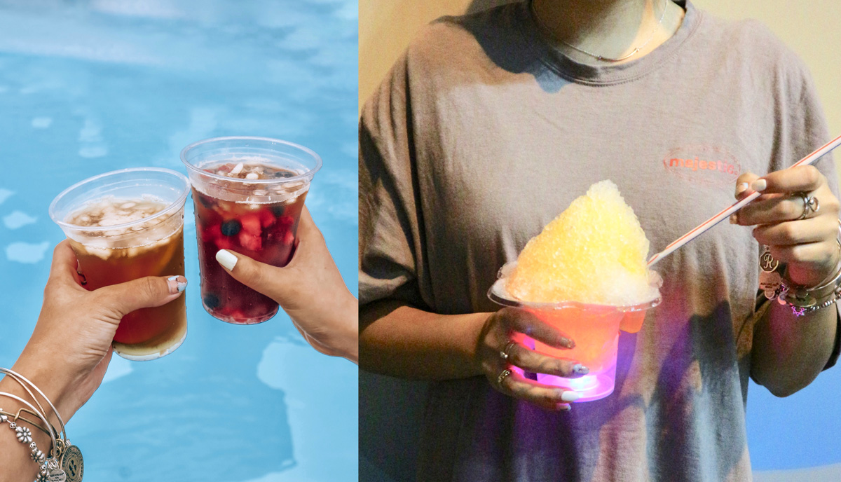 (写真左)甘酸っぱいフルーツが香る絶品アイスティー。クラフトティー　レモン&ライム、ミックスベリー&オレンジ 各000円（写真右）映え確実の光るかき氷！ メニュー名が入ります 000円