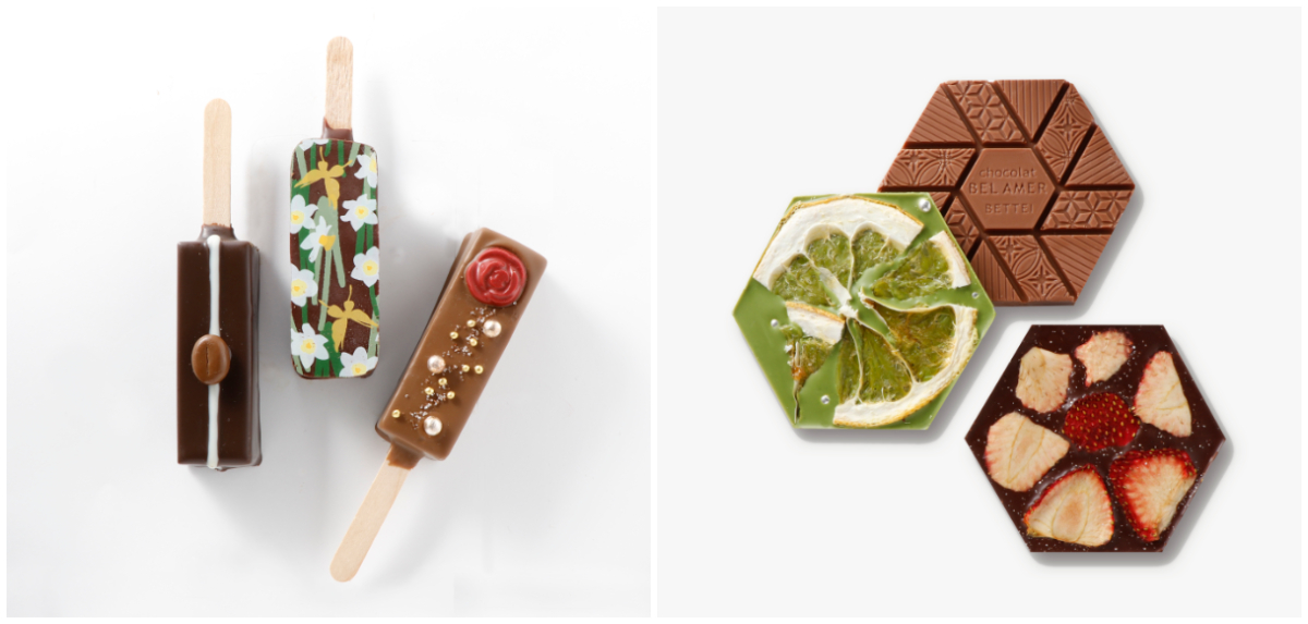 スティックショコラ 1本540円（左）タブレットショコラ 1枚972円（右）