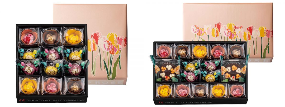 「チューリップローズコレクション」12個入 税込2160円（本体価格2000円）／16個入 税込3240円（本体価格3000円）／グレープストーン