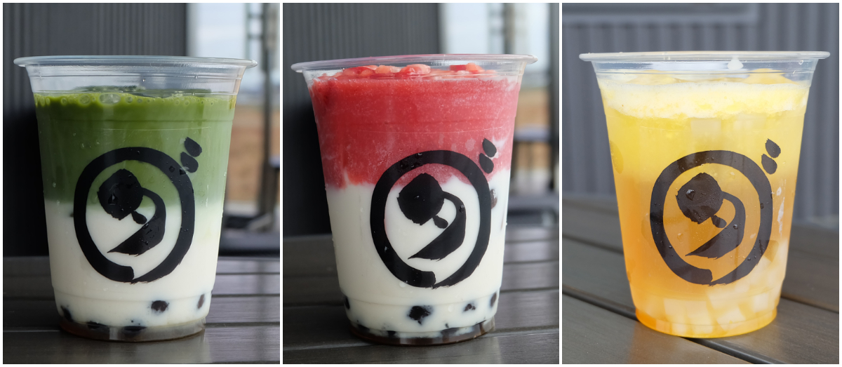 左から抹茶、いちごみるく、ハニーパインティー