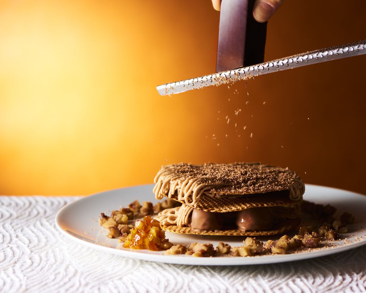 モンブランミルフィユショコラ1430円（税込）提供期間:2020 年 1 月 8 日(水)～2 月 14 日(金) 取扱店舗:マールブランシュ八条口店（テイクアウト不可）