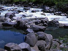 蒲田川の河原に造られた解放感抜群の露天風呂