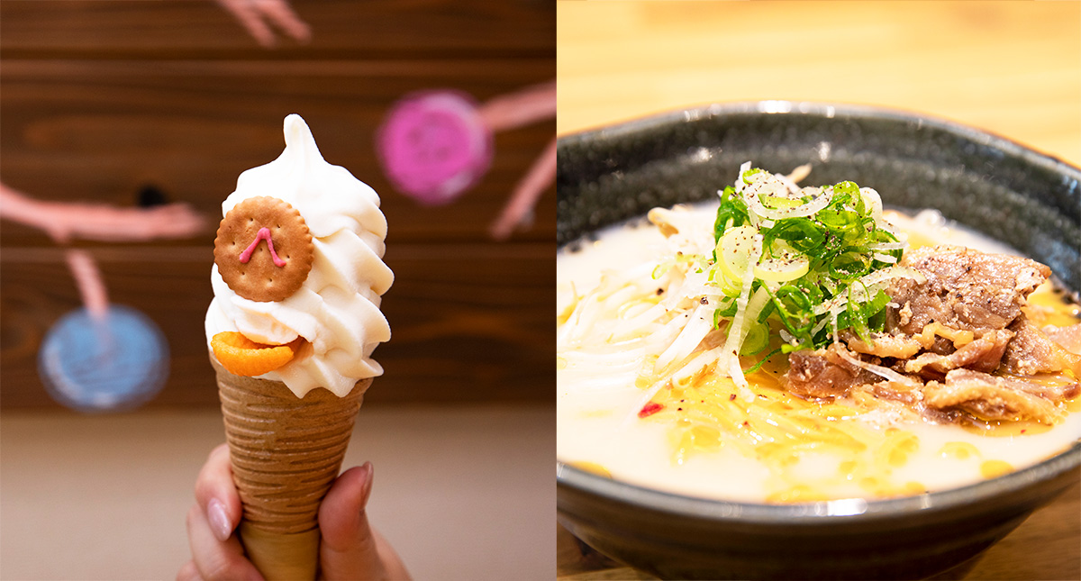 左：もののけソフト300円（税別）、右：三次らーめん鶏白湯スープ750円（税別）