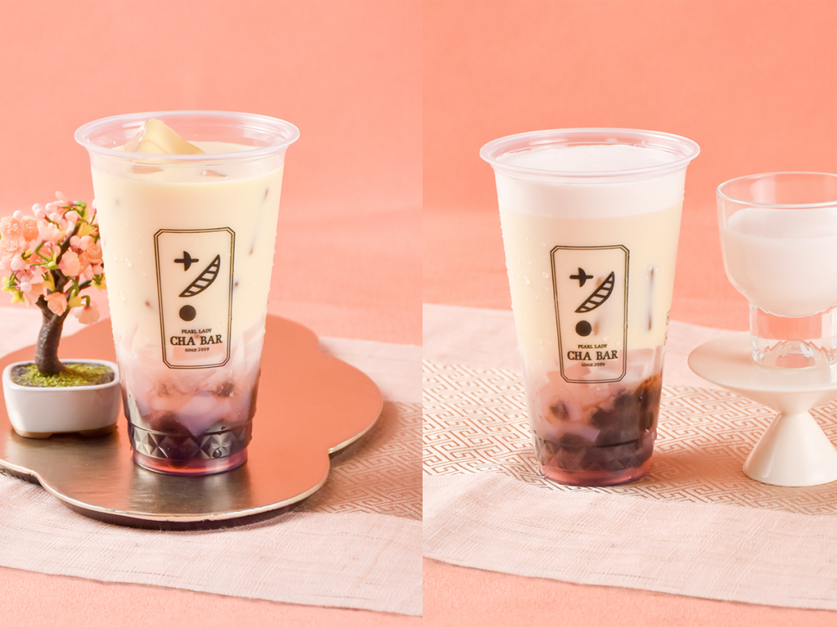 左)さくら蜜烏龍茶ラテ　420円 右)岩塩クリームさくら蜜烏龍茶ラテ　470円(タピオカ無料)