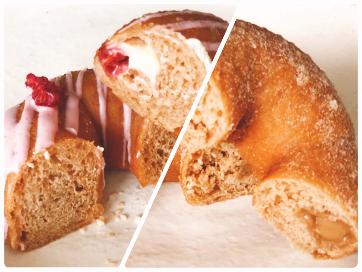 「木苺フロマージュラテ」と「カフェオレ」の断面