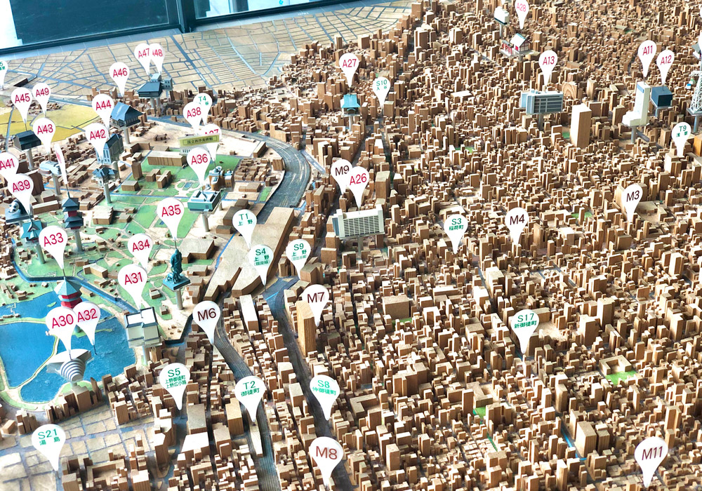 1階ロビーにある台東区のジオラマ。眺めながら次のおでかけ計画を立てるのも楽しい。