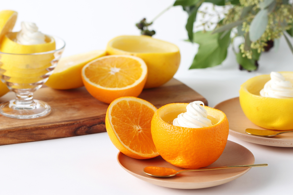 クリケットゼリー グレープフルーツ、オレンジ、レモン各700円