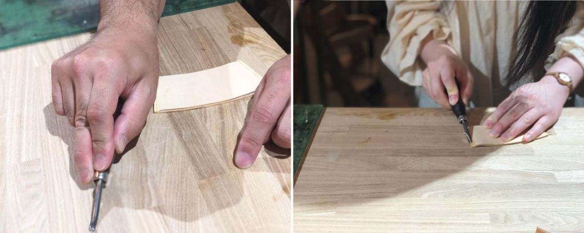 エッジャーは二股で、指でいう水かき部分に刃がある道具。