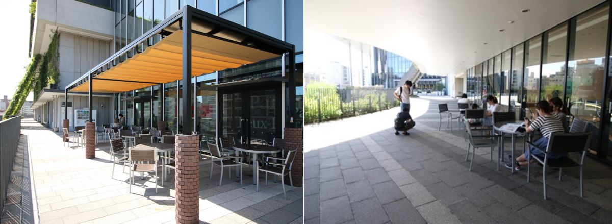 （左）南面テラス（ウエストヤード）　©TOKYO-SKYTREETOWN （右）南面テラス（イーストヤード）　©TOKYO-SKYTREETOWN