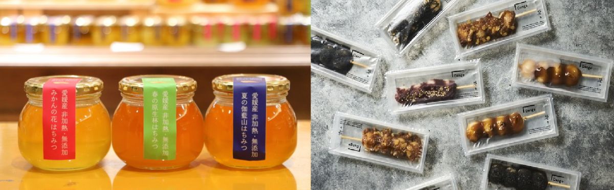 左）店内で作るはちみつを使ったスイーツも味わえる「BEE FRIENDSHIP」、 右）「気軽にサクッと日本を嗜もう。」をコンセプトにした新しい和菓子店の「和菓子　楚々」