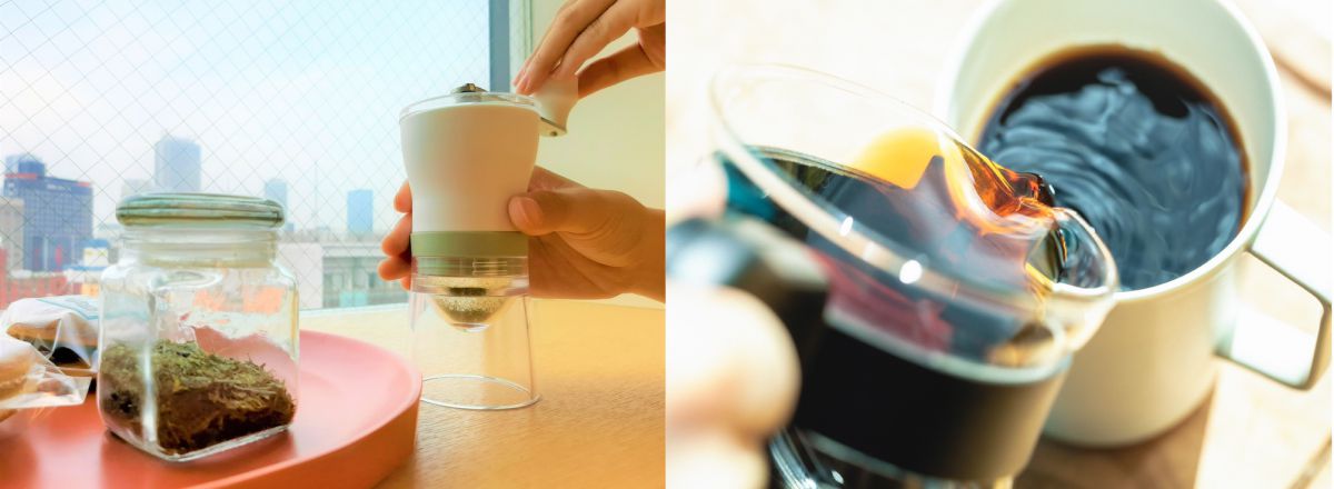 お茶ミルセット(左)コーヒーのポットサービス(右)