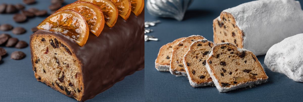 左「グランド プレミアム チョコレートシュトーレン(100個限定)」4000円 右「シュトーレン」Sサイズ1500円/Mサイズ2900円