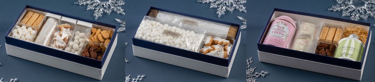 左から「クリスマスハンパー」S:5500円(限定100個)、M:5800円(限定70個)配送可)、L:8800円(限定30個)※すべて配送可