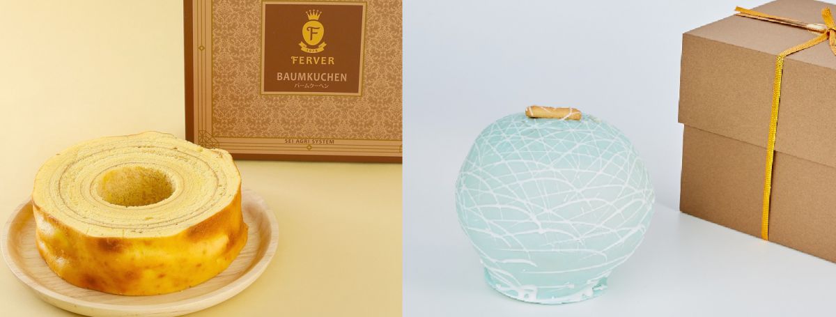 （左）【富山】菓子工房フェルヴェール「バームクーヘンリングサイズ」3024円 （右）【愛知】匠工房ホープ「プリティメロン」2160円