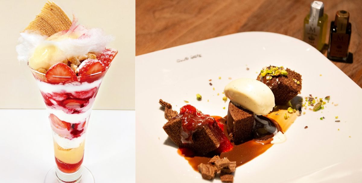 左）＜11/6限り＞【兵庫】ユーハイム「オリジナルバウムパフェ」ドリンク付1800円 右）＜11/7限り＞【滋賀】クラブハリエ「ショコラバームデセール」ドリンク別1430円