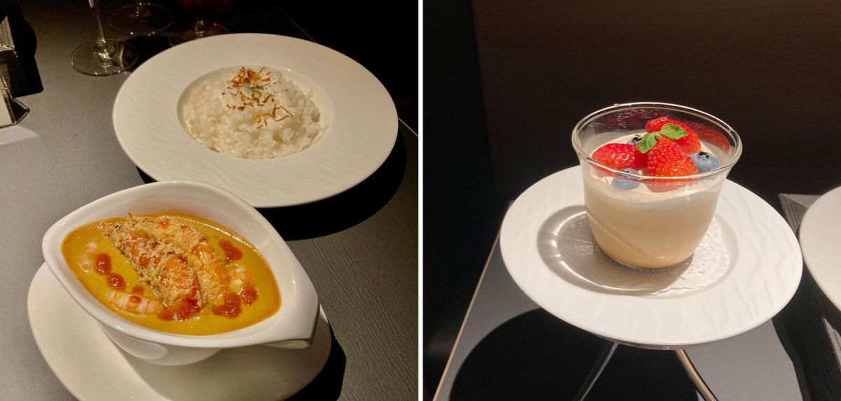 左から「ビスクカレー」1780円、「こだわり卵のプリン」680円（ともに税込）