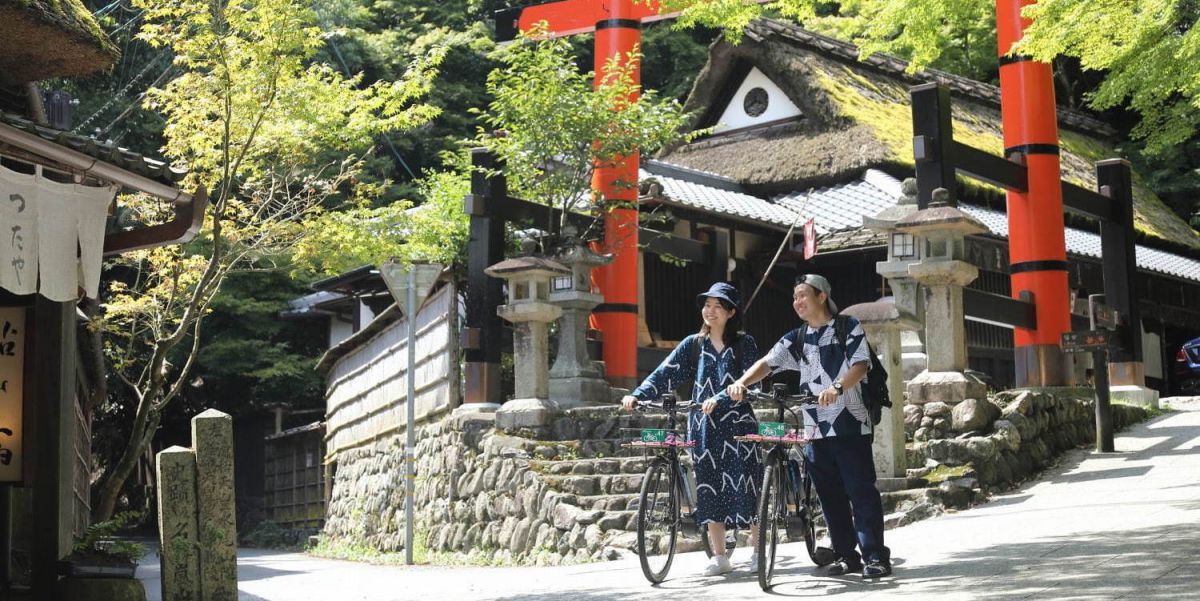 電動レンタサイクル＋ランチセット＋足湯付 奥嵯峨サイクリング体験1人5000円 ペアで8000円