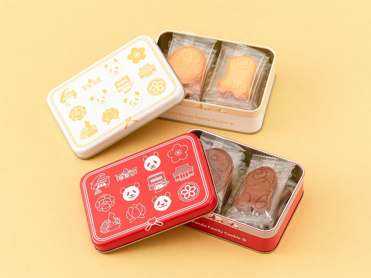 「上野パンダファミリー クッキー缶」は10枚入。缶のサイズは約145×10×40（mm）