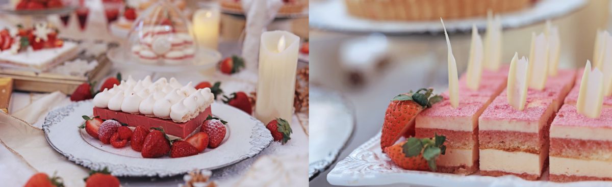 左）ふわふわの苺ムースとサクサクしたメレンゲとの絶妙な食感が楽しめるメリンガータ 右）軽い口当たりのティラミス