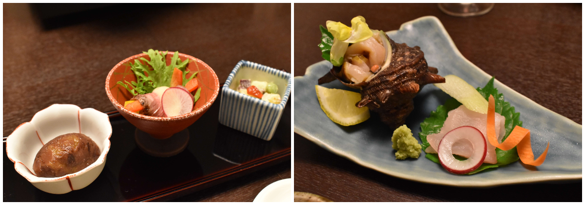 上品にお皿に鎮座する前菜たち。地元の食材が並びます