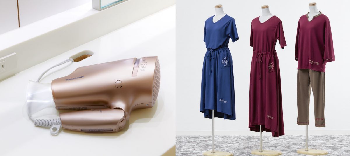 （左）Panasonic「高性能ドライヤー」　（右）PEACHJOHN監修 館内着