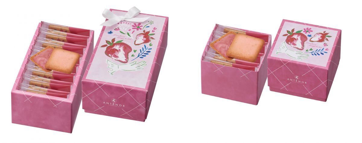 「いちごのラング・ド・シャ・ショコラ」7個入648円（右）、14個入1026円（左）