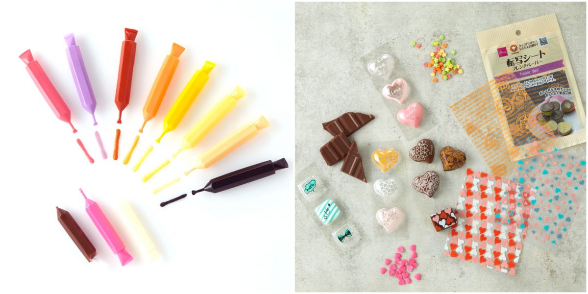 左から「チョコペンシル各種」、「製菓アイテム各種」各種100円（税抜）