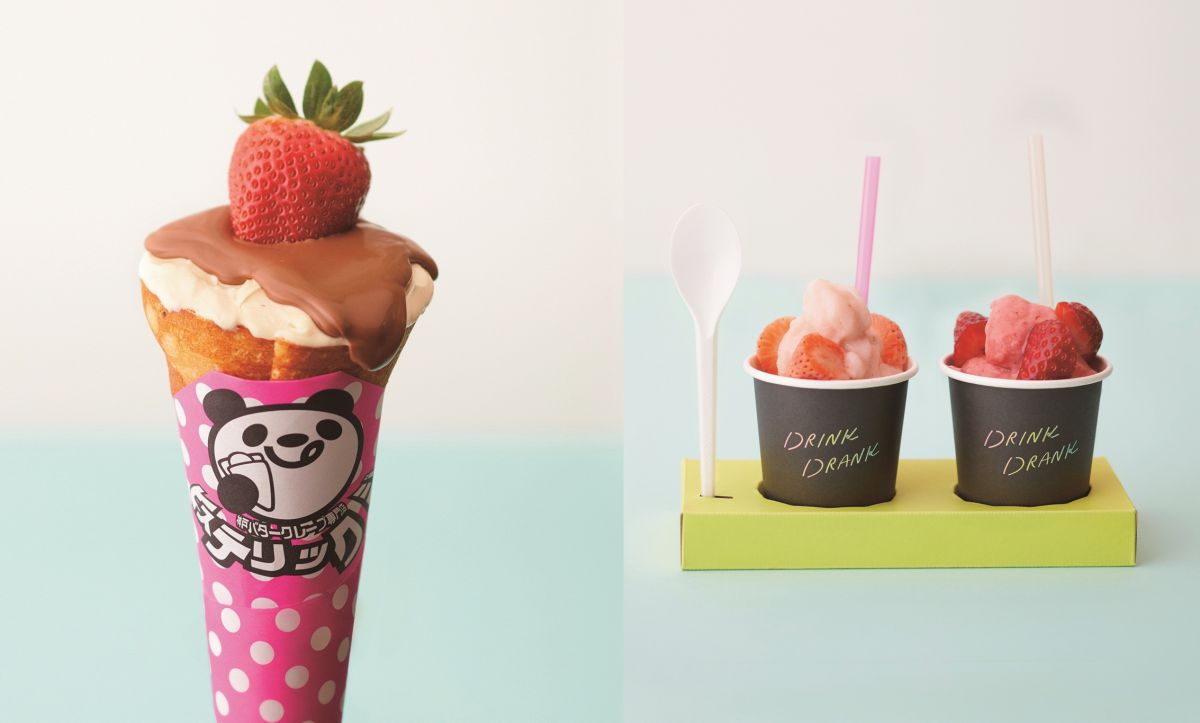 左)メルティ苺ショコラクレープ 851円 右)ドリンク ドランク 赤と白の飲み比べセット1100円 ※阪神梅田本店限定