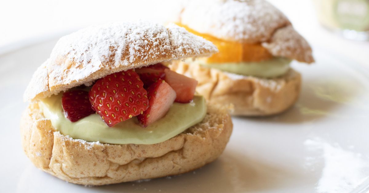 「ピスタチオクリームのタルトトロぺジェンヌ風」の調理イメージ