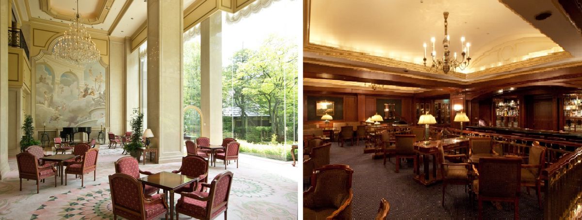 左）ガーデンラウンジ　右）セラーバー