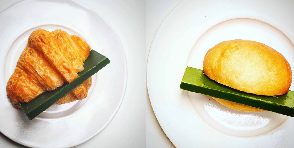 手前から「抹茶チョコレートクロワッサン」「抹茶チョコレートブリオッシュ」各500円（税込）