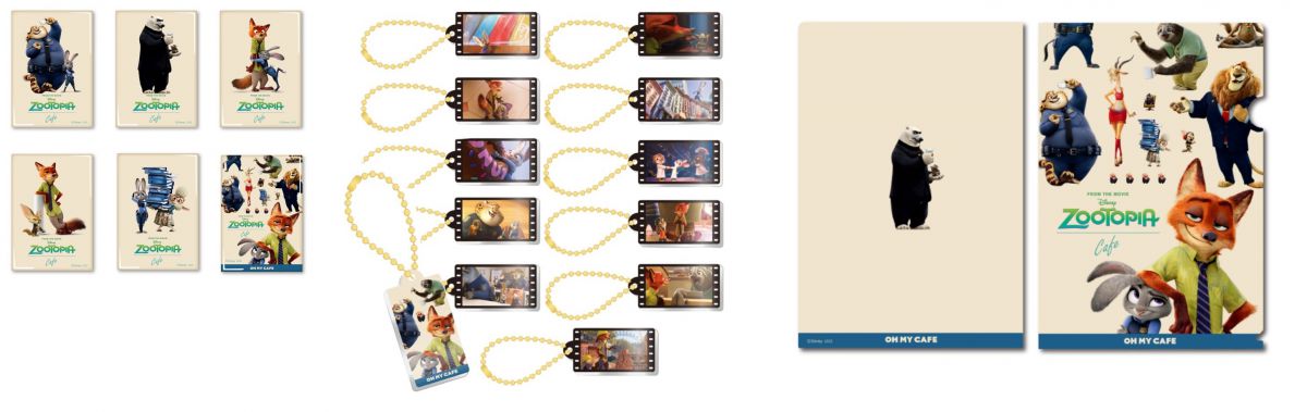 ●（左）「スクエアマグネット（ランダム6種）」（605円） ●（中央）「アクリルキーホルダー（ランダム12種）」（715円） ●（右）「A4クリアファイル」（385円）