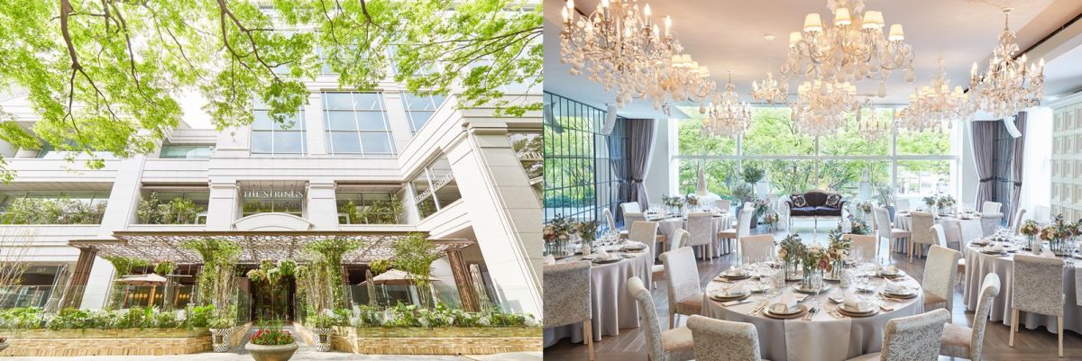 （左）「ザ ストリングス 表参道」の外観　（右）ビュッフェ会場「GRAMERCY HOUSE」