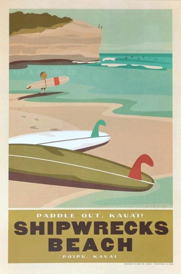 「Shipwrecks Beach, Poipu」by Nick Kuchar（$25.00）