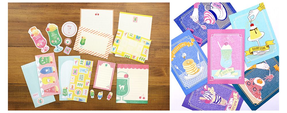 左から「古川紙工株式会社『レトロ日記』シリーズ」、「Fonte&Greeful ポストカード」各300円（税込）