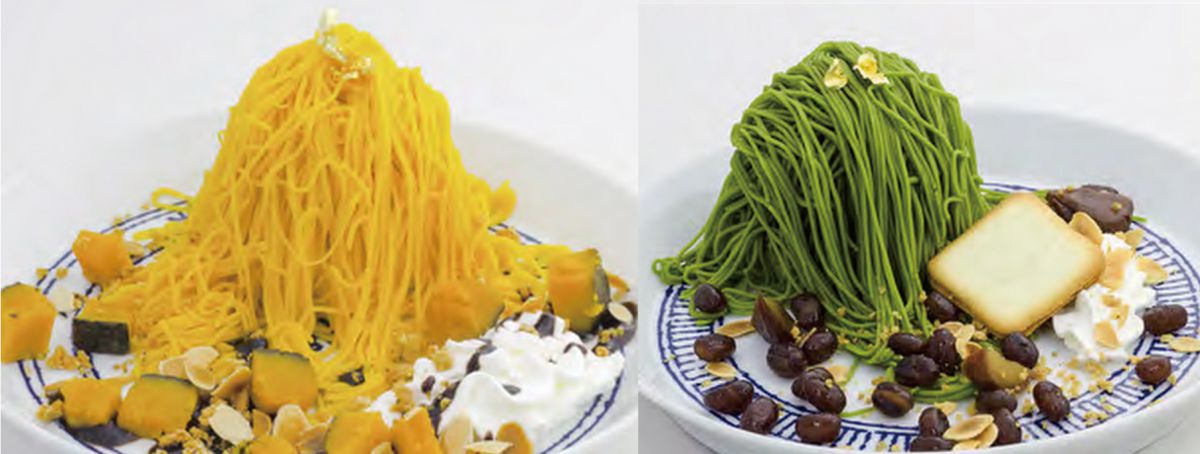 モンブラン （左）、かぼちゃ（右）抹茶 各1500円（ドリンク付き）