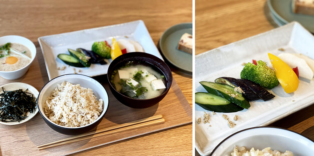 「月見とろろとぬか漬けの健康定食（ぬかチーズケーキ付き）」1650円