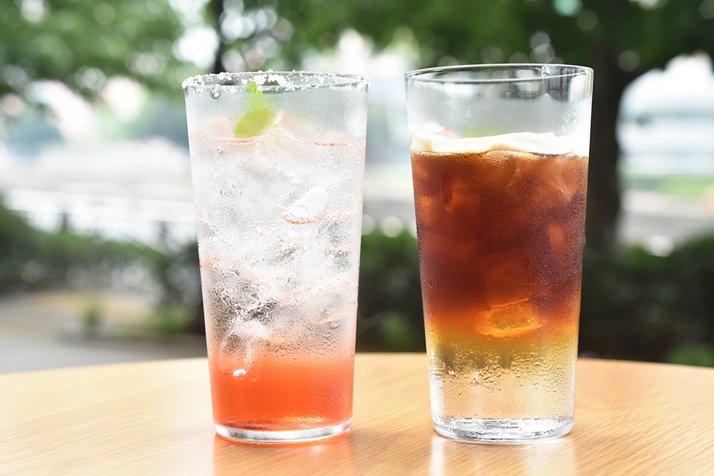 左から「自家製すもも酢サイダー」550円、「エスプレッソトニック」550円