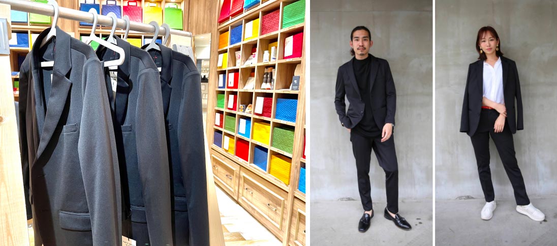 going plus「サスティナブルセットアップスーツ」29700円、ジャケットのみ 19800円、パンツのみ9900円