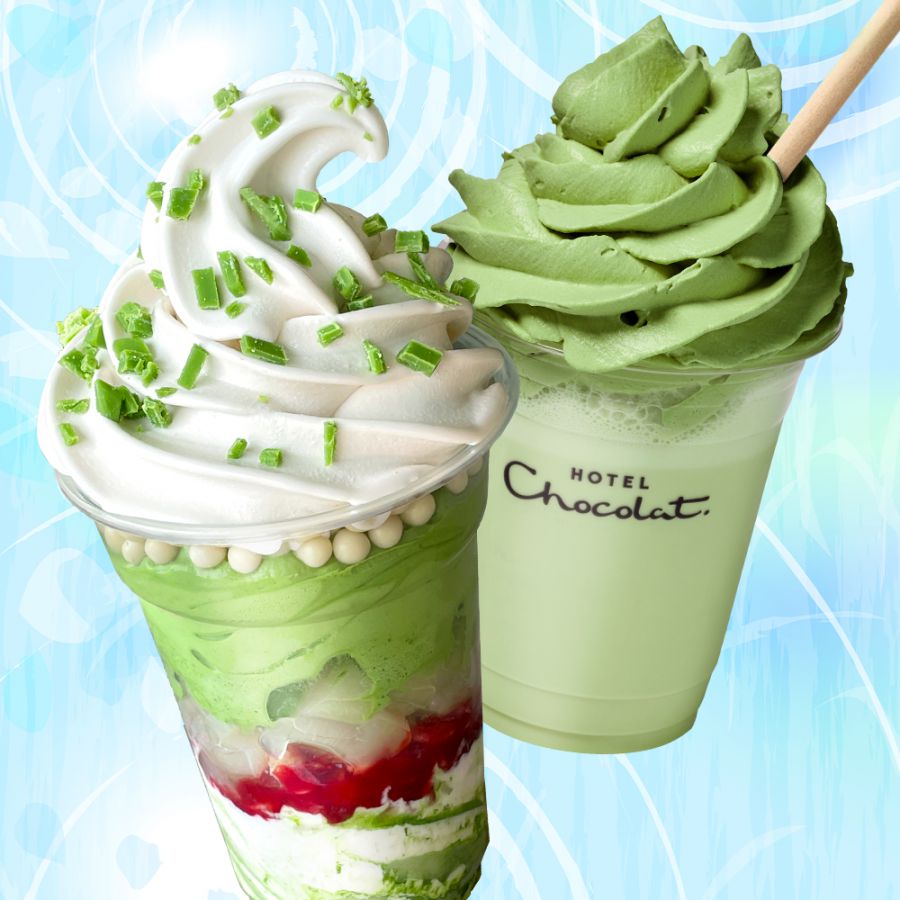 大好評!! シーズン限定の抹茶シリーズ 左：抹茶フルーツサンデー850円、右：抹茶チルドチョック650円