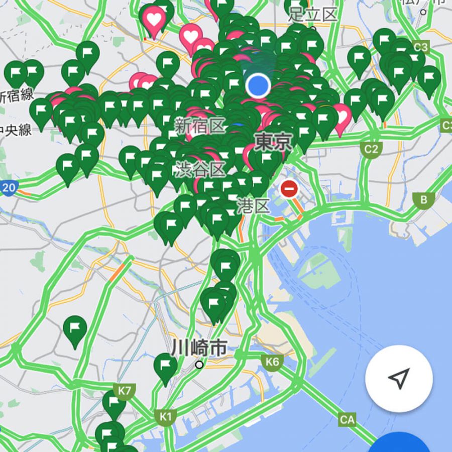 ハート:行ったところ、緑の旗:行きたいところだそう