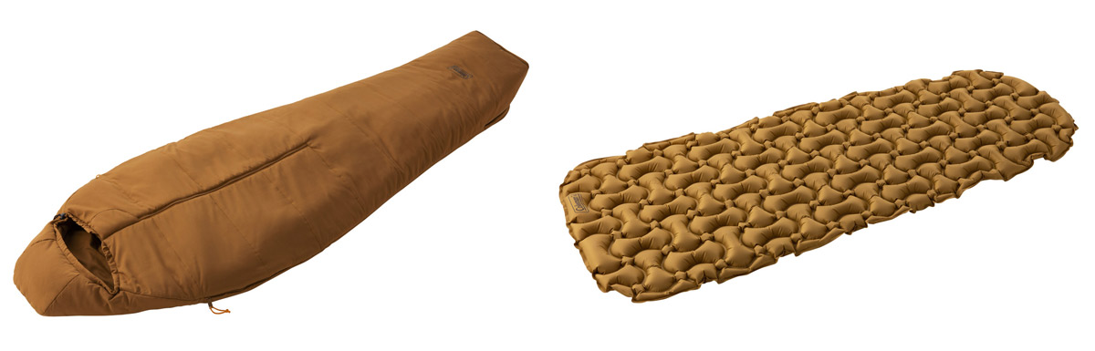 ＜コンパクトコルネット/L0＞使用下限温度：0℃以上、使用サイズ：約198 x 75cm、収納時サイズ：　約φ20×35cm、重量：約1.4Kg、材質：表面/ポリエステル、裏地/ポリエステル、中綿/ポリエステル、付属品：収納ケース、＜コンパクトインフレーターマット/S＞使用サイズ：約186 x 74×7 (h) cm、重量：約830g、材質：75Dポリエステル（TPUコーティング）、仕様：収納ケース式ポンプ、付属品：収納ケース