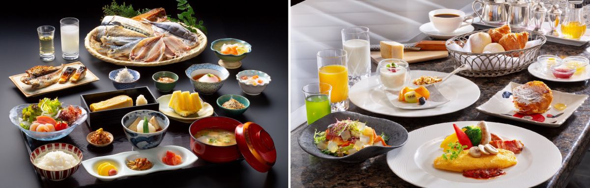 こだわり「和食膳」（左）と、「鉄板ブレックファースト」（右）
