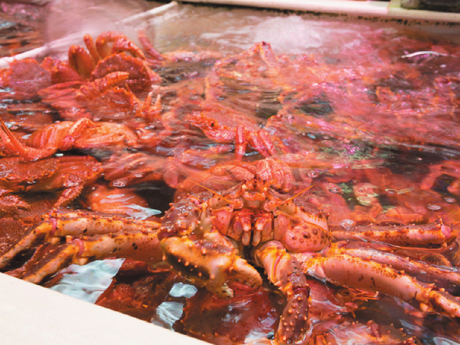 活カニもその場で茹でてもらって食べられます