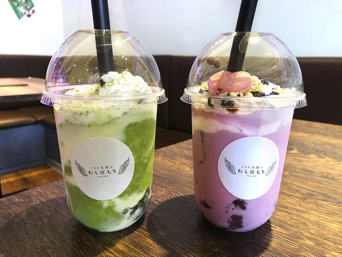 「飲みわらびもち」（左から）抹茶 650円、ルビー・ロマンティック 700円