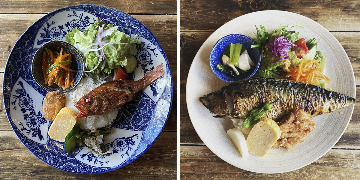 左から「【限定5食】のどぐろ塩焼き定食」1650円、「極上さばの塩焼き定食」1400円